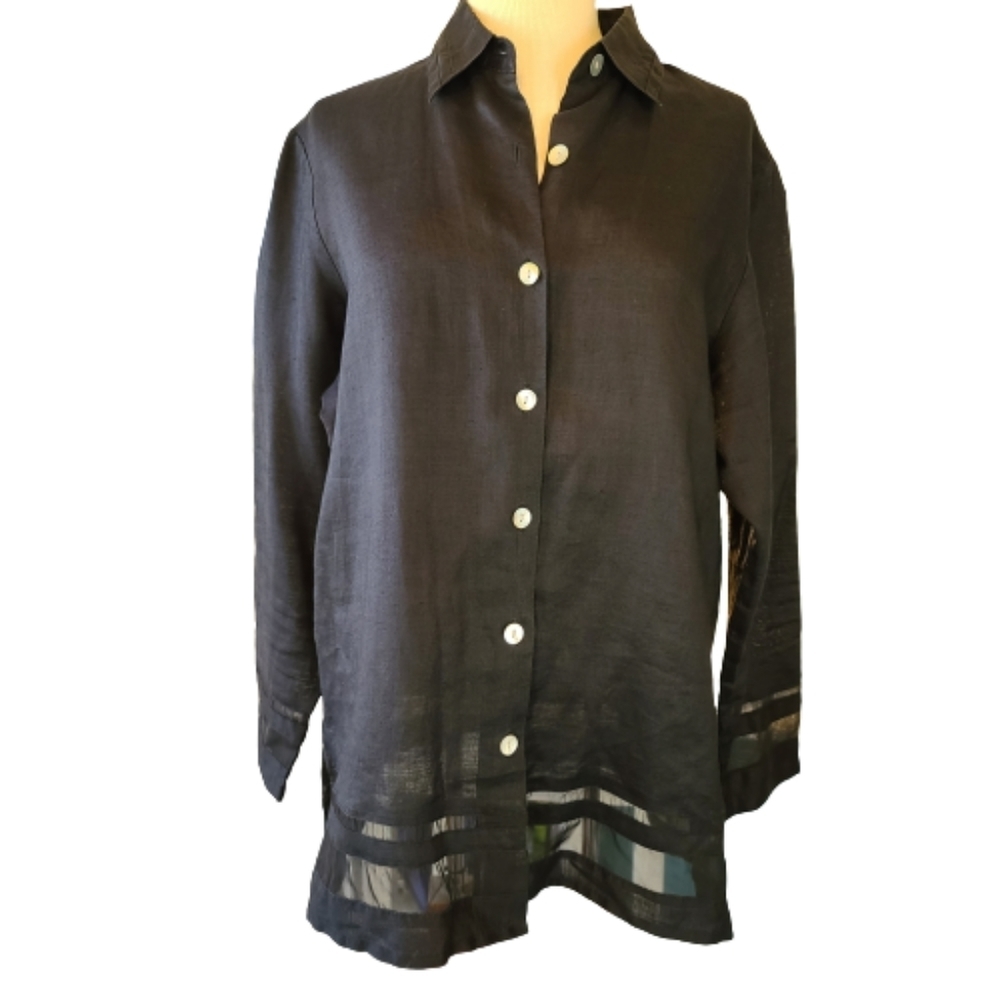 100% Ramie Women's 14 Lagenlook Button Up Schacket Shirt Jacket